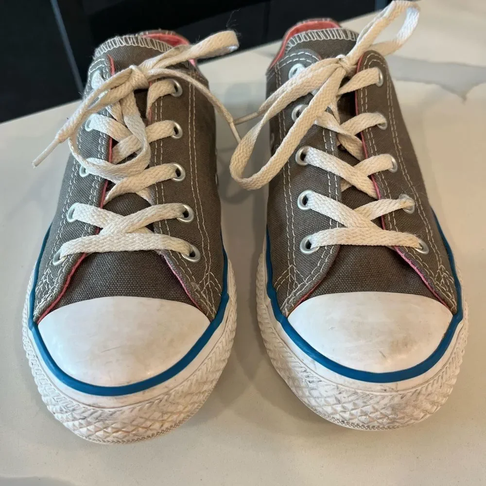 Converse All Star Girl's Gray Pink‎ Low Top Double Tongue Sneakers Sz 3
